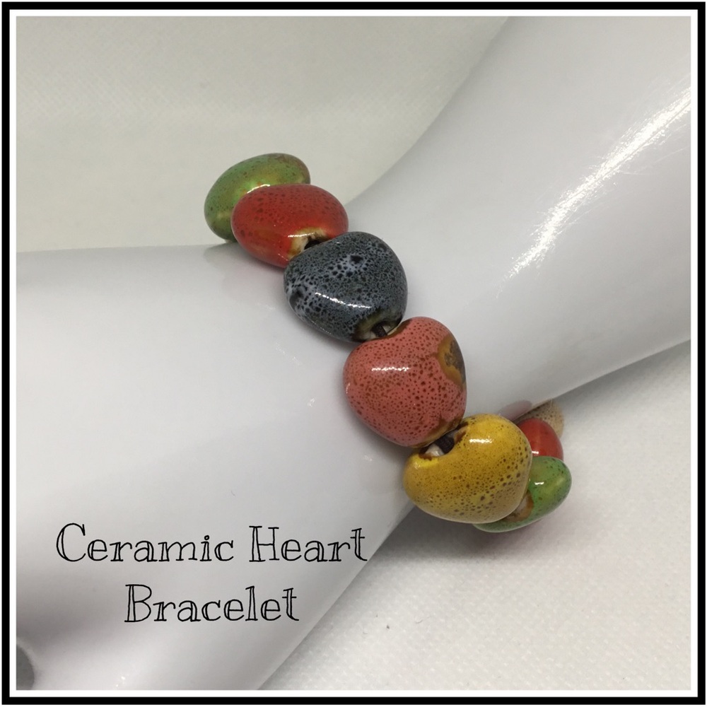 Ceramic Heart Beaded Stretch Bracelet